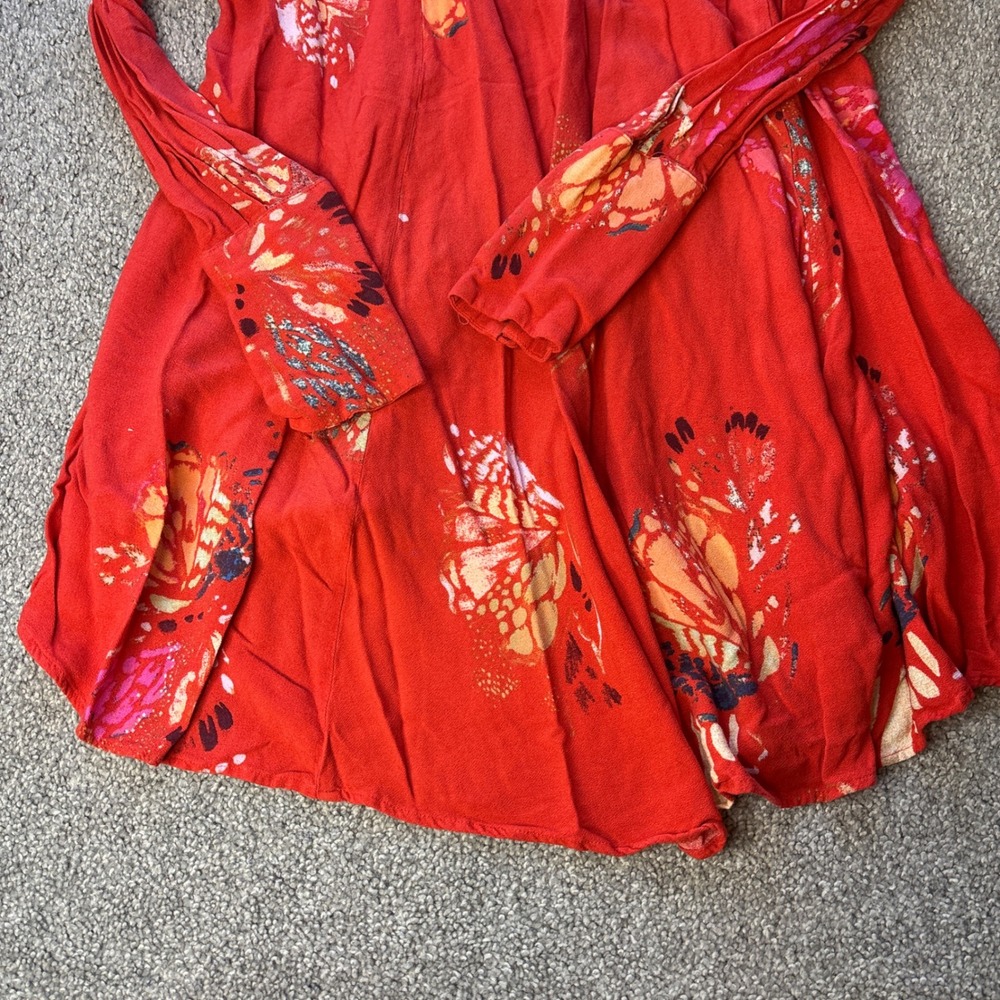 Free People tunic top womens small Red orange Butterfly Print High Low Boho - Picture 5 of 13